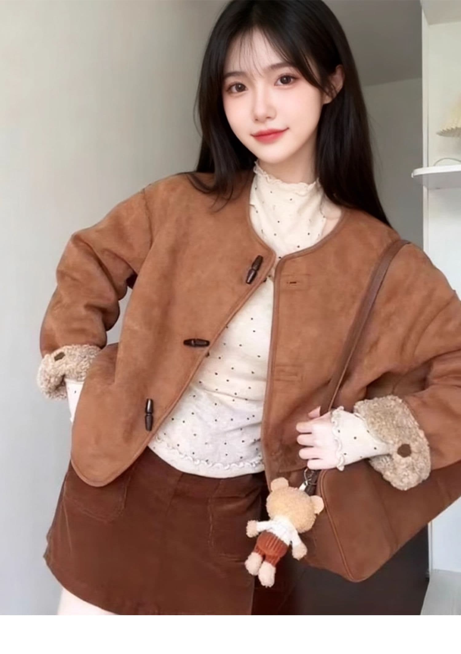 한 부서 양털 플리스 복합 스웨이드 여성 코트 수건 자수 법 하나 자이언트 잘 생긴 ~ 중 양털 피모 하나 맨위 상세 이미지 4