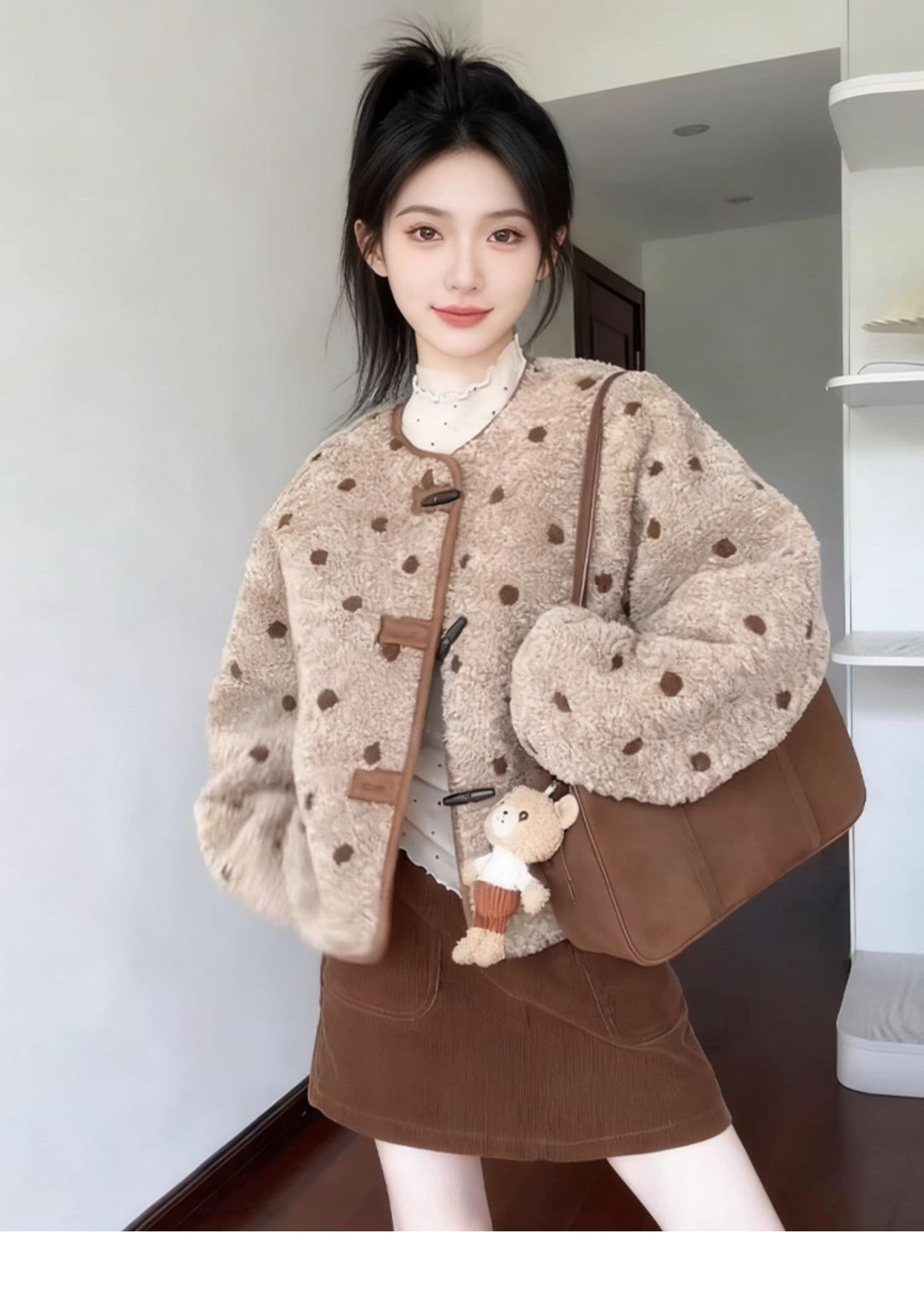 한 부서 양털 플리스 복합 스웨이드 여성 코트 수건 자수 법 하나 자이언트 잘 생긴 ~ 중 양털 피모 하나 맨위 상세 이미지 5