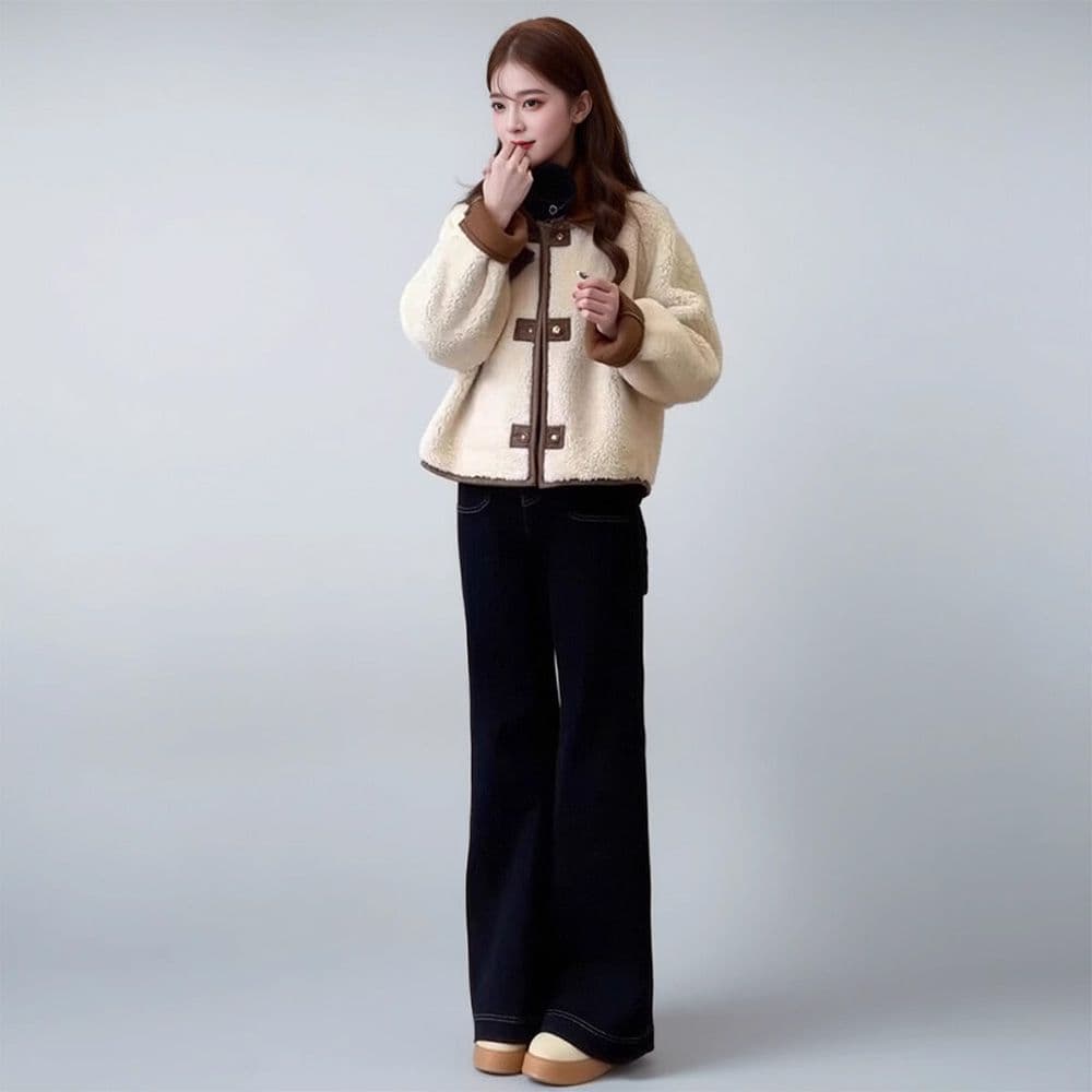 두꺼운 짧은 외투 스웨이드 양털 플리스 복합 하나 커피 색상 피모 하나 양털 재킷 양면 착용 스웨이드 원단 상세 이미지 5