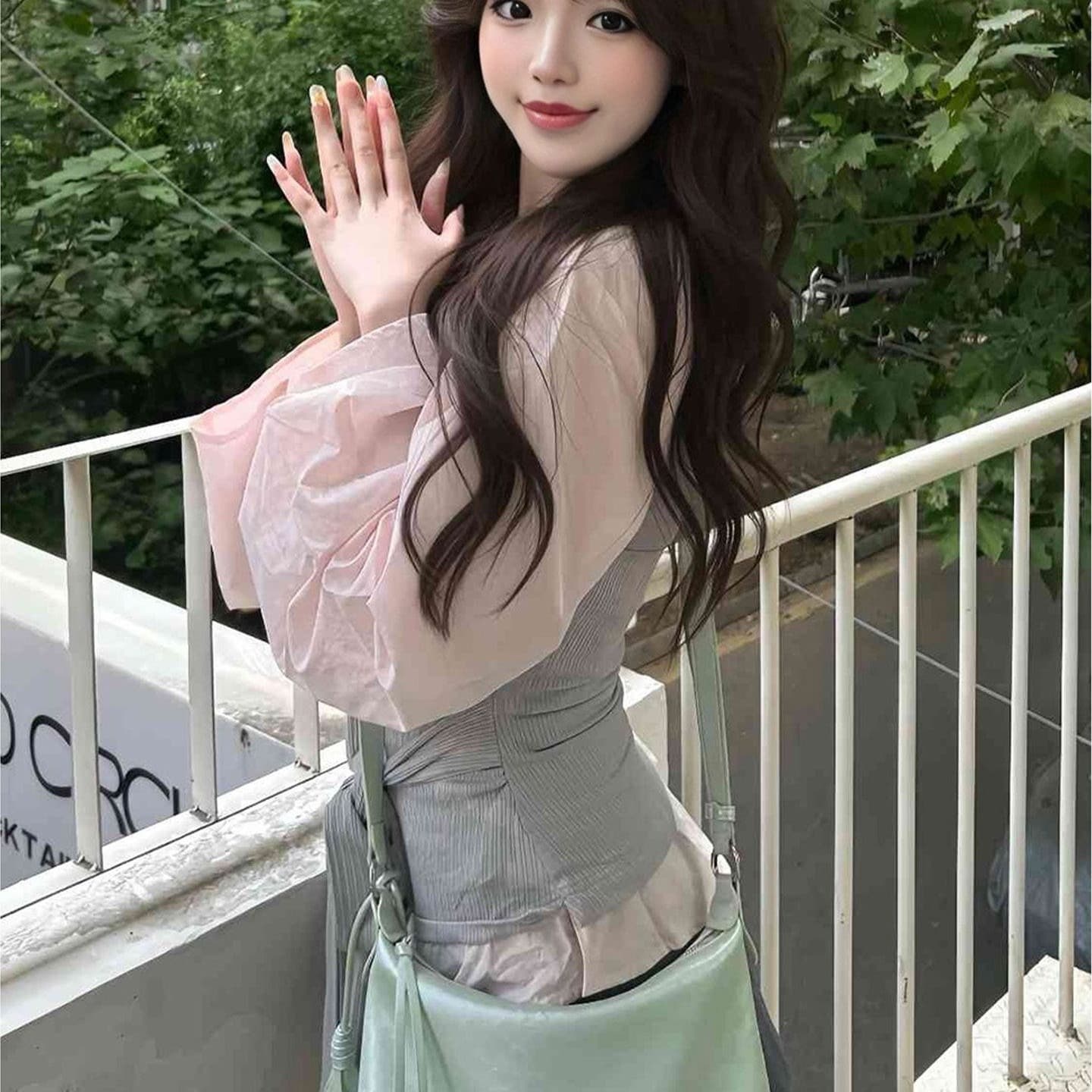 봄 가을 한 부서 소녀 착용 가져 가라. 전체 집합 디자인 센스 핑크색 긴팔 페이크 레이어드 셔츠 플리츠 미니 스커트 투피스 세트 이미지 5