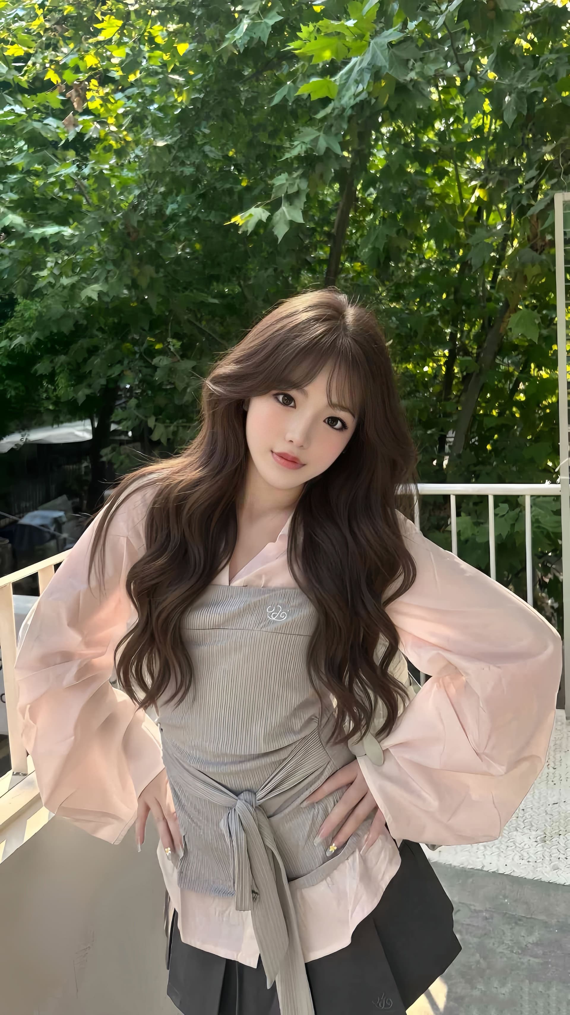 봄 가을 한 부서 소녀 착용 가져 가라. 전체 집합 디자인 센스 핑크색 긴팔 페이크 레이어드 셔츠 플리츠 미니 스커트 투피스 세트 상세 이미지 6