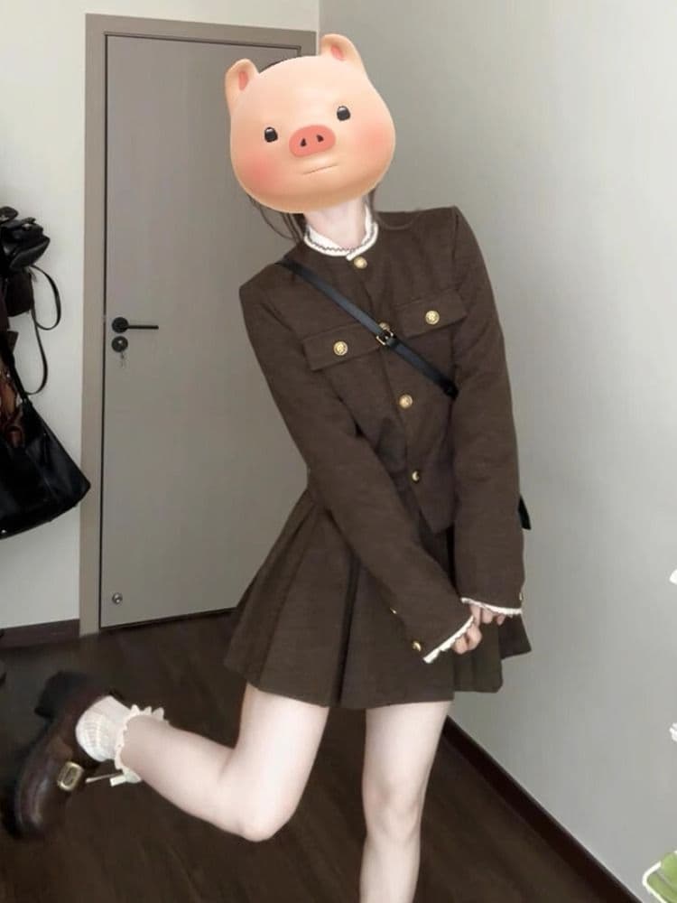 2026 한 부서 새로운 작은 샤넬 스타일 드레스 아이들 봄 가을 한 부서 작은 키 착용 가져 가라. 에이즈 환자 세트 미니 스커트 이미지 2