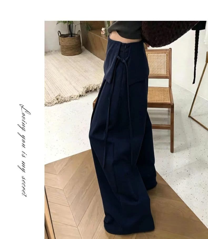 한 부서 디자인 센스 페이크 레이어드 캐주얼 치마 바지 여성 2026 새로운 봄 가을 하이웨이스트 슬림해 보이는 도루 센스 스트레이트 팬츠 상세 이미지 10