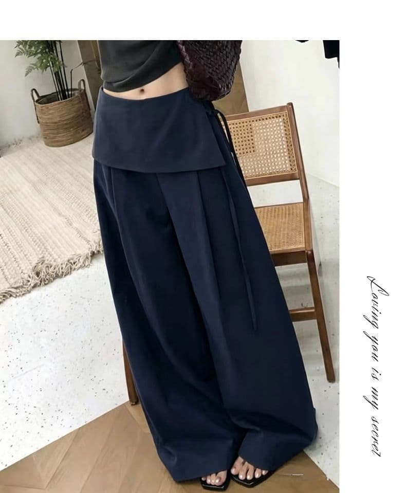 한 부서 디자인 센스 페이크 레이어드 캐주얼 치마 바지 여성 2026 새로운 봄 가을 하이웨이스트 슬림해 보이는 도루 센스 스트레이트 팬츠 상세 이미지 11