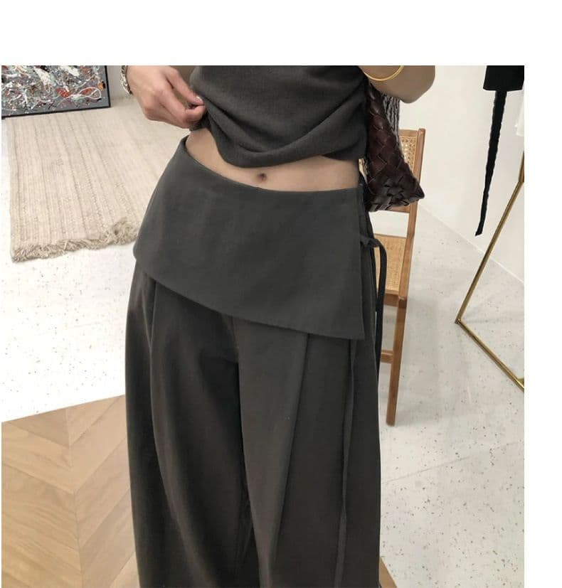 한 부서 디자인 센스 페이크 레이어드 캐주얼 치마 바지 여성 2026 새로운 봄 가을 하이웨이스트 슬림해 보이는 도루 센스 스트레이트 팬츠 상세 이미지 13