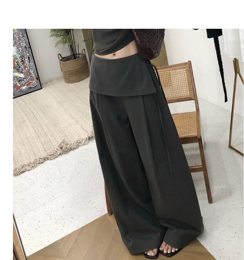 한 부서 디자인 센스 페이크 레이어드 캐주얼 치마 바지 여성 2026 새로운 봄 가을 하이웨이스트 슬림해 보이는 도루 센스 스트레이트 팬츠 상세 이미지 14