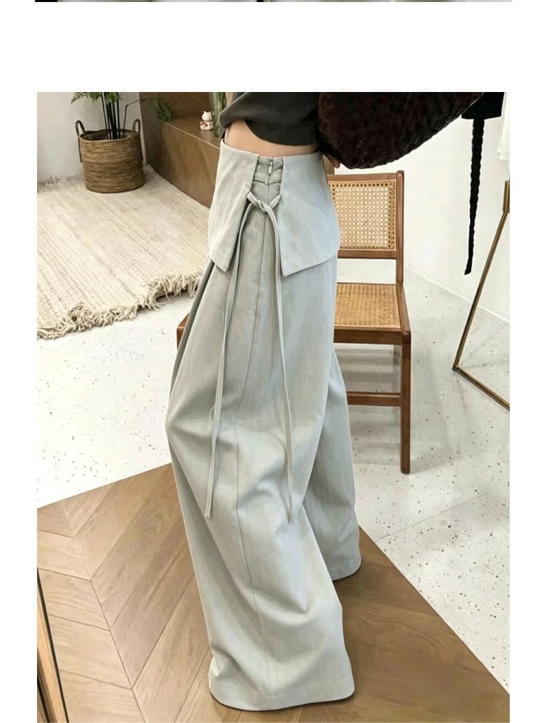 어두운 회색 페이크 레이어드 방귀 커튼 스트랩 와이드 레깅스 바지 2026 봄 가을 미니멀리즘 하이웨이스트 슬림해 보이는 몸매 가꾸기 스트레이트 팬츠 상세 이미지 15
