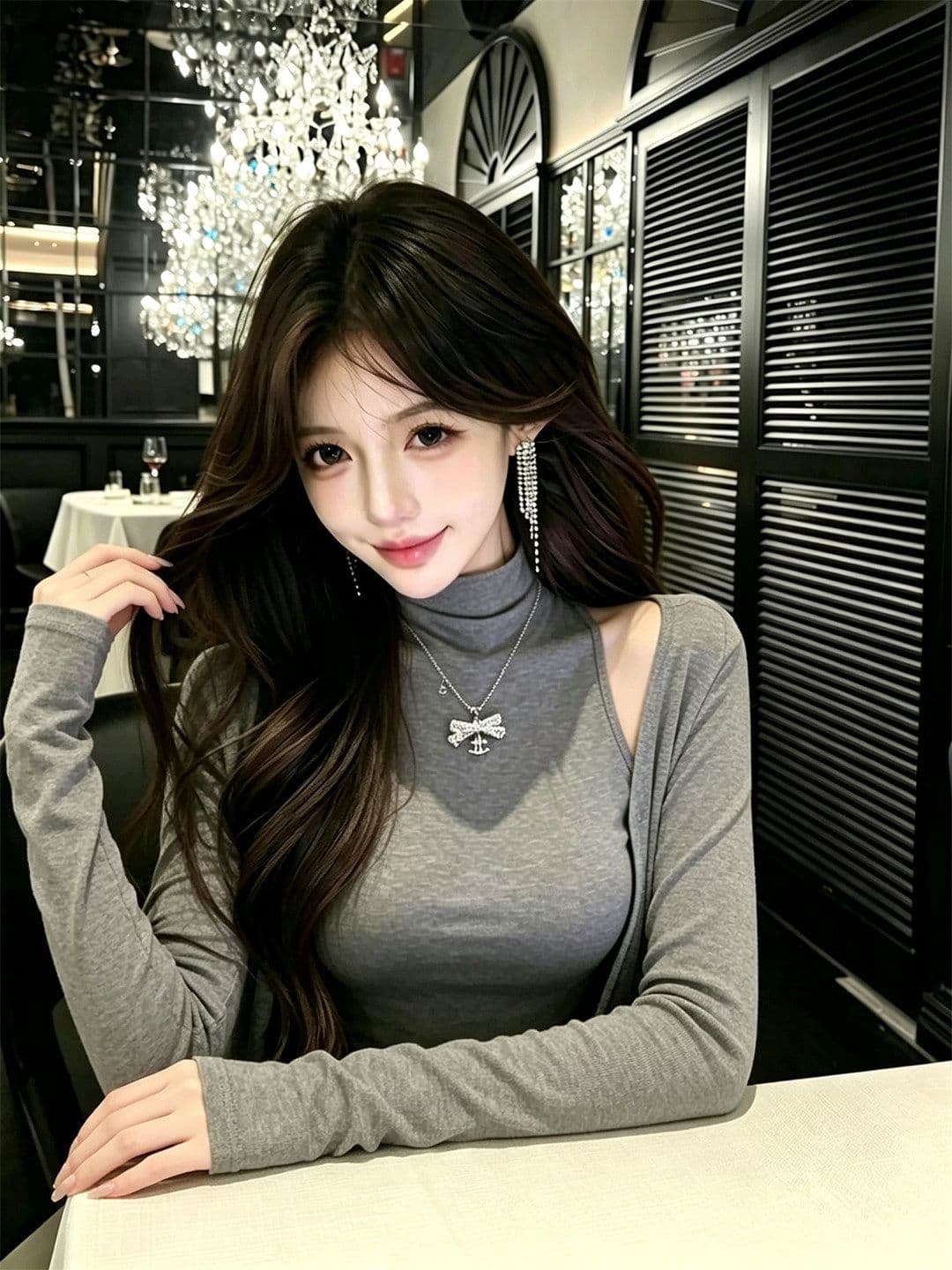 양모 섹시함 순수한 욕망 착용 가져 가라. 세트 반하이넥 조끼 긴팔 티셔츠 오픈 가디건 여성 조기 가을 맨위 투피스 세트 상세 이미지 4