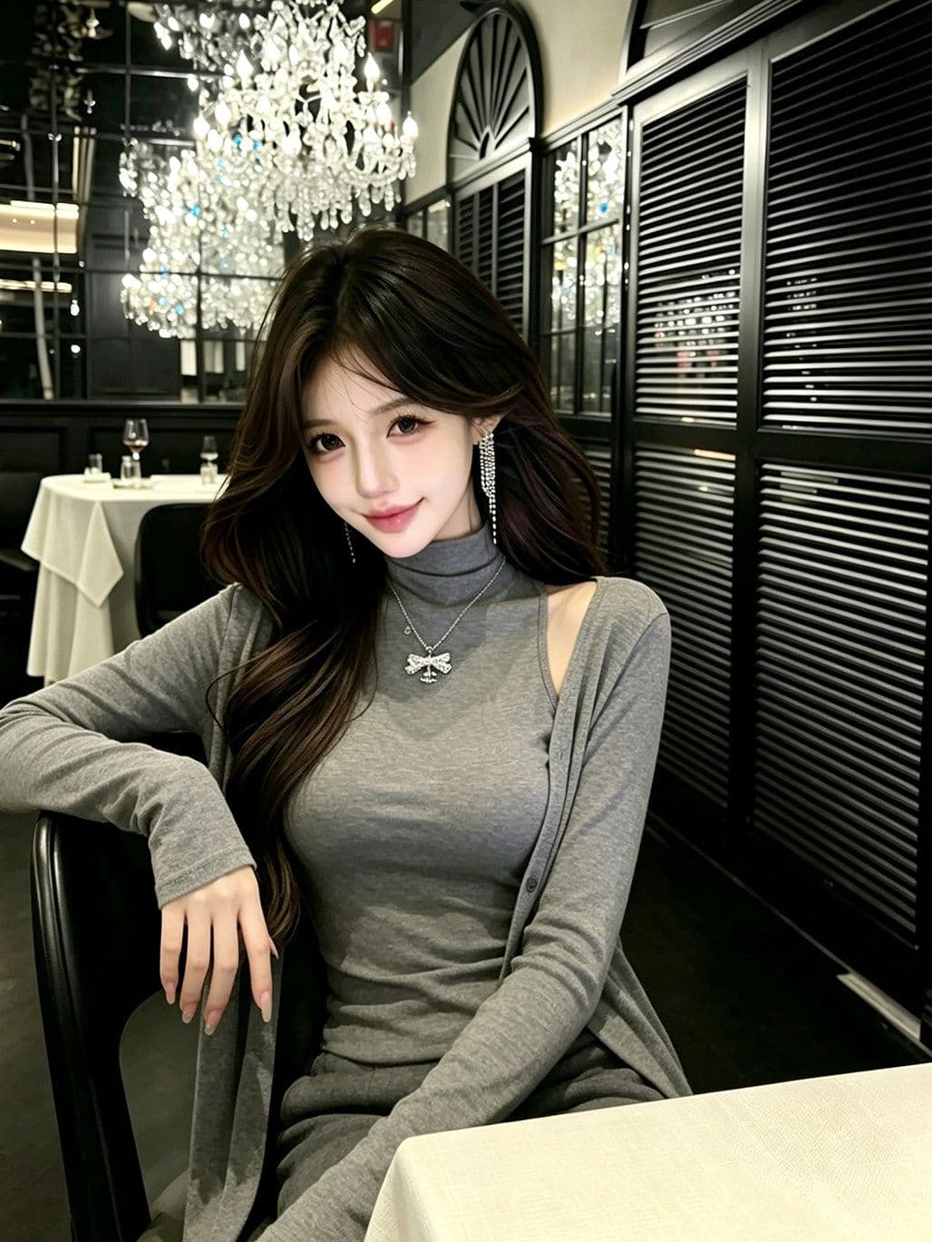 양모 섹시함 순수한 욕망 착용 가져 가라. 세트 반하이넥 조끼 긴팔 티셔츠 오픈 가디건 여성 조기 가을 맨위 투피스 세트 상세 이미지 5