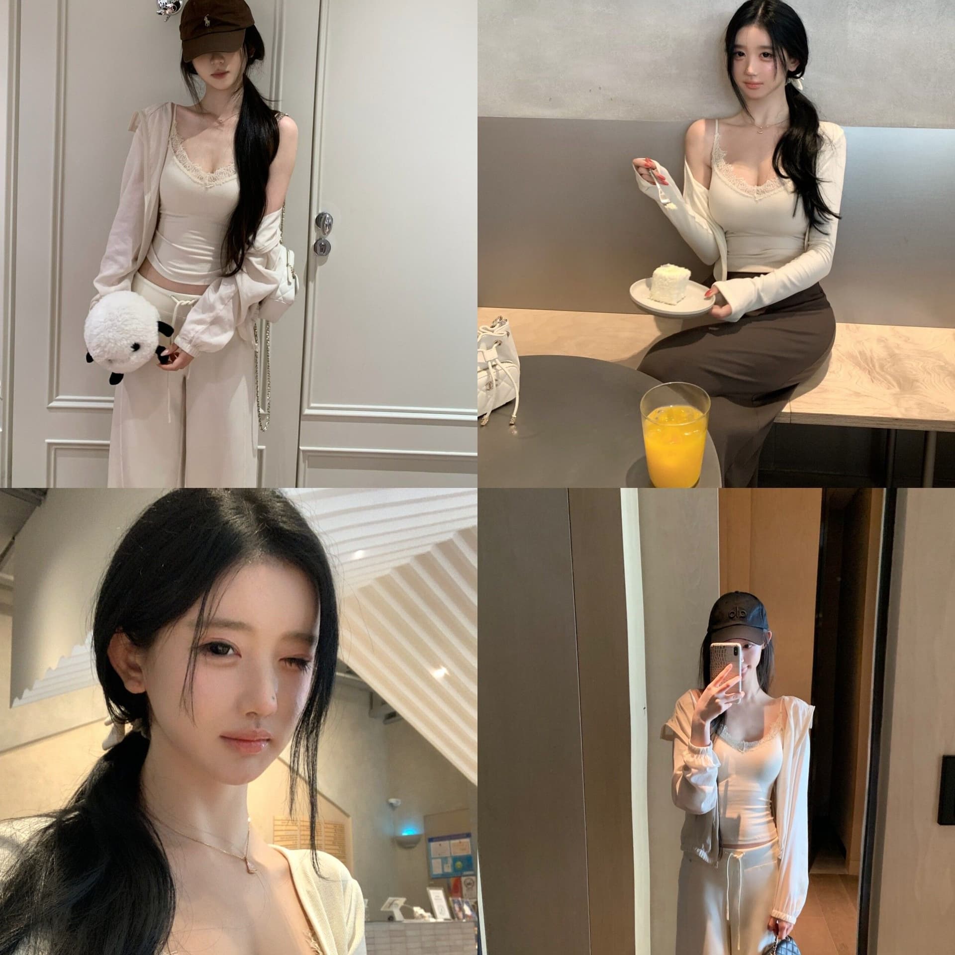 260 그램 사람들 면 한 부서 착용 가져 가라. 포함 가슴 패드 레이스 슬립 오픈 가디건 긴팔 스택 착용 부드러운 바람 세트 투피스 세트 이미지 5