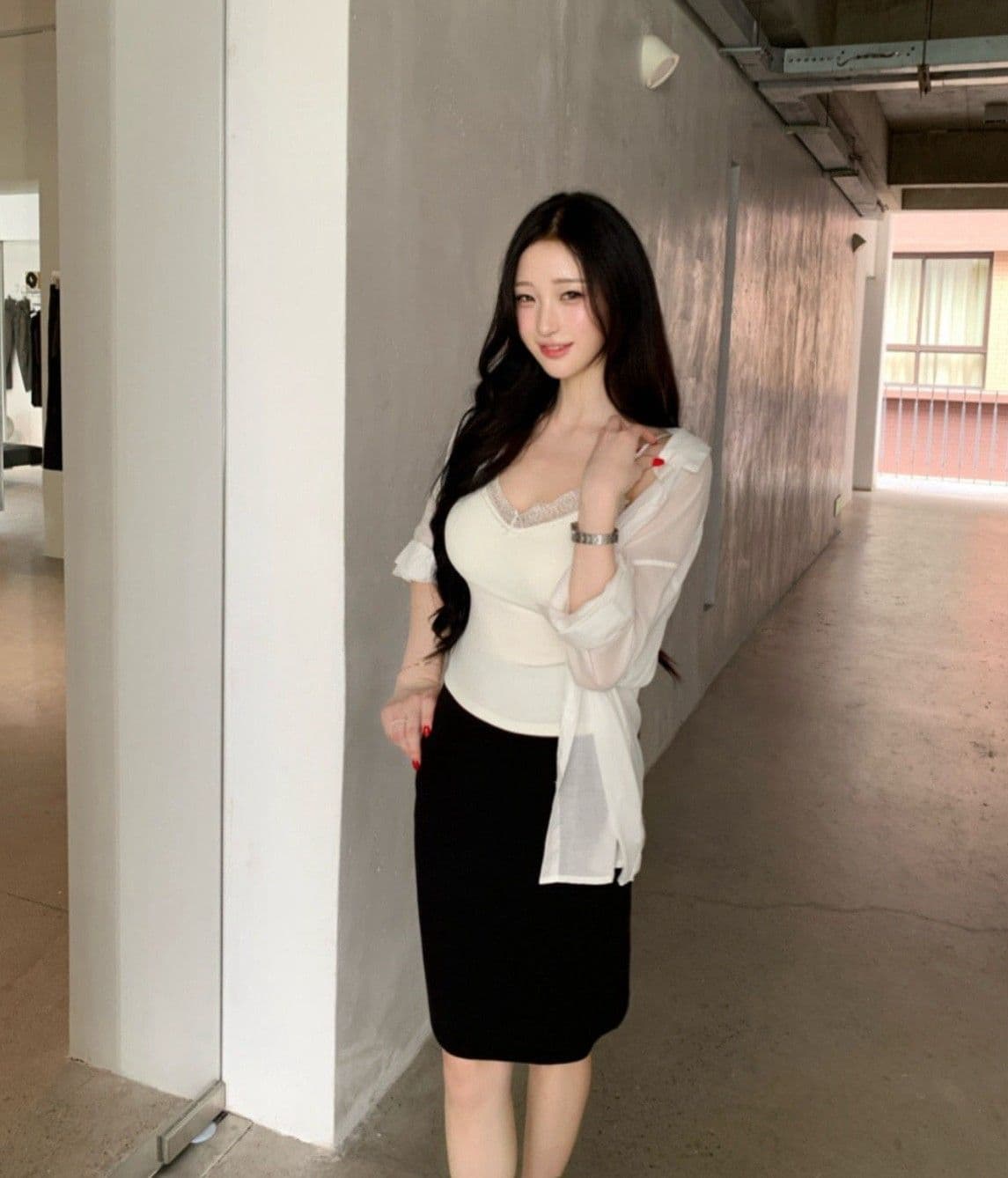 260 그램 사람들 면 한 부서 착용 가져 가라. 포함 가슴 패드 레이스 슬립 오픈 가디건 긴팔 스택 착용 부드러운 바람 세트 투피스 세트 상세 이미지 5
