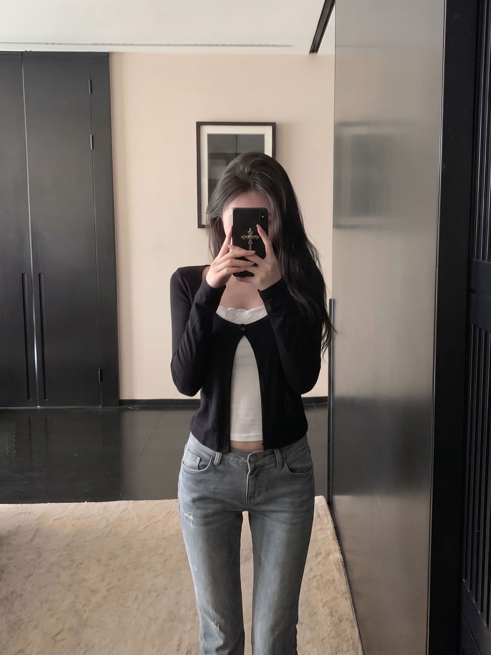 양모 한 부서 분위기 센스 페이크 레이어드 긴팔 티셔츠 여성 이른 가을 몸매 가꾸기 슬림해 보이는 다용도 작은 키 품격 맨위 상세 이미지 3