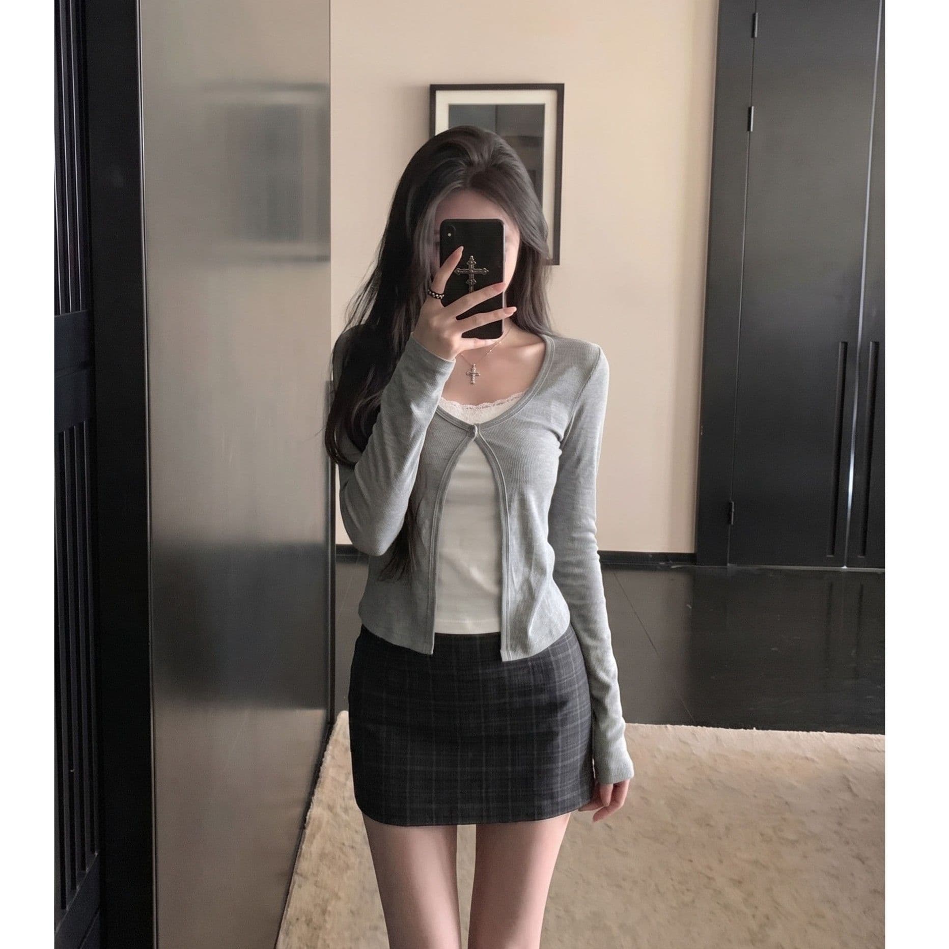 양모 한 부서 분위기 센스 페이크 레이어드 긴팔 티셔츠 여성 이른 가을 몸매 가꾸기 슬림해 보이는 다용도 작은 키 품격 맨위 상세 이미지 4