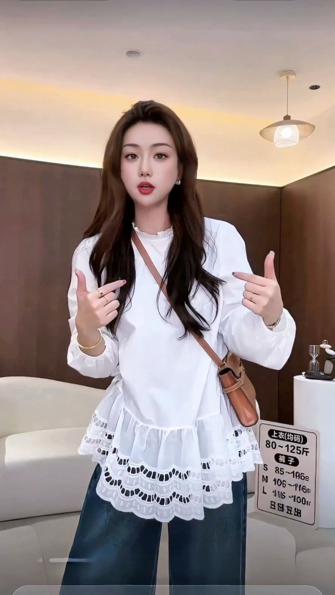 chic 면 프릴 레이스 조각 긴팔 여성 셔츠 가을 한 부서 중간 길이 슬림해 보이는 화이트 작은 대중 맨위 이미지 4
