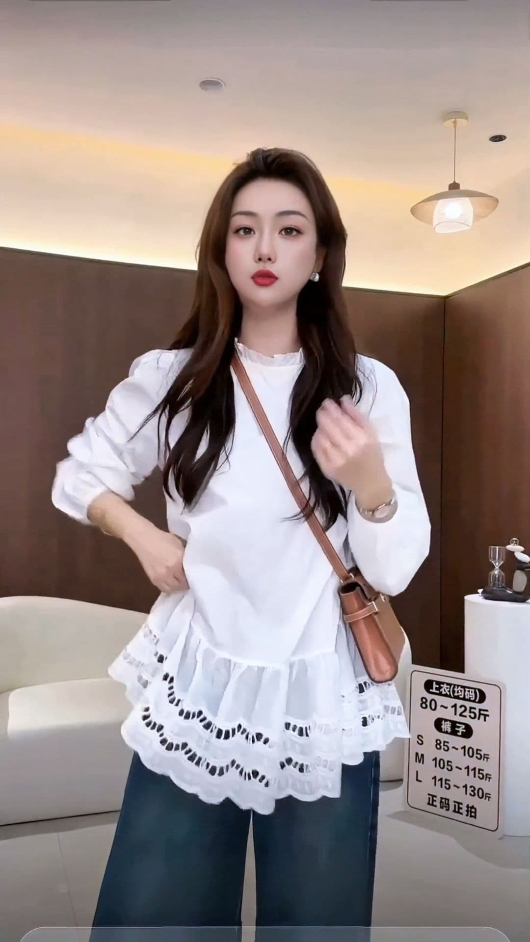 chic 면 프릴 레이스 조각 긴팔 여성 셔츠 가을 한 부서 중간 길이 슬림해 보이는 화이트 작은 대중 맨위