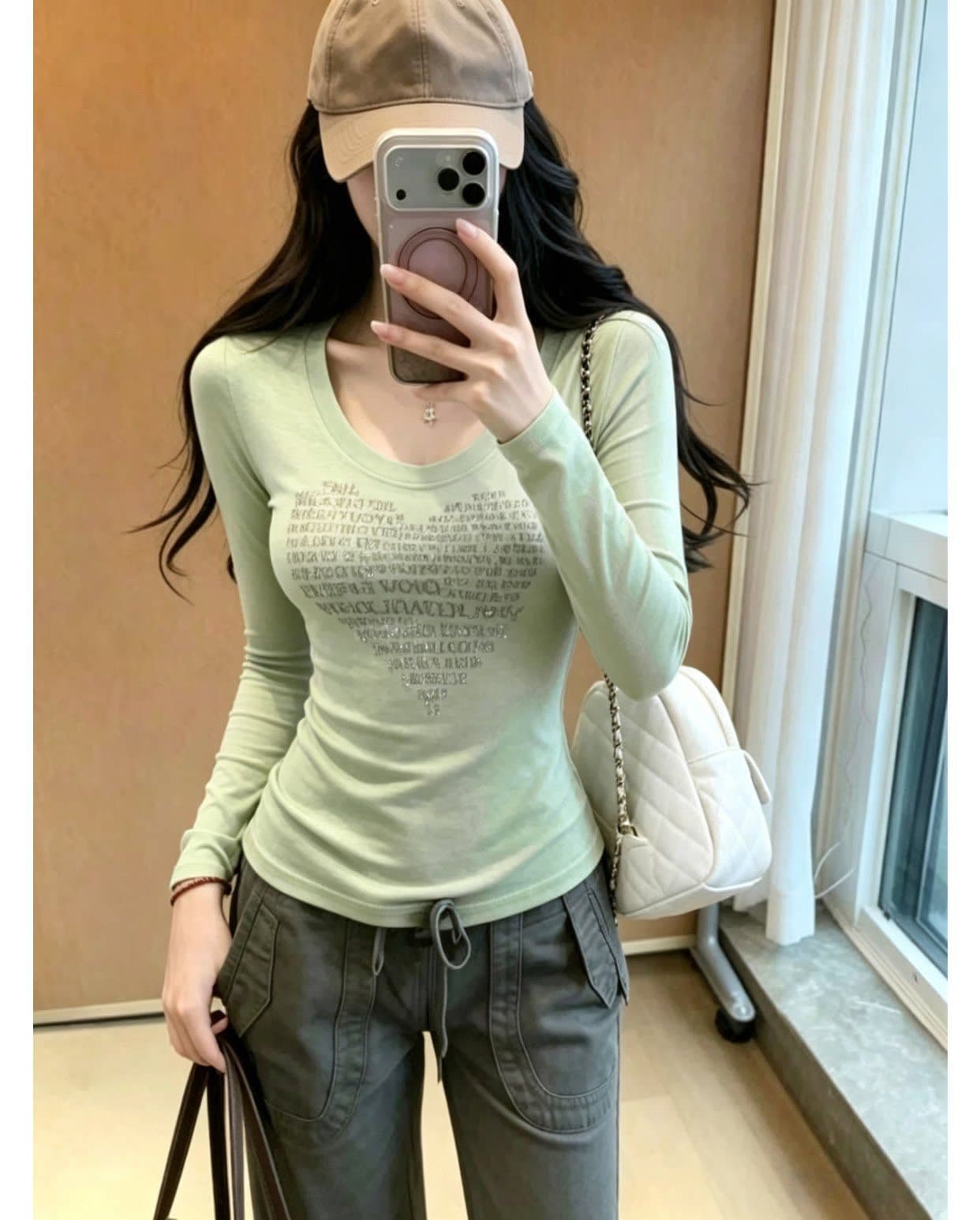 주간 실크 양모 한 부서 하트 핫픽스 긍정적 인 어깨 긴팔 티셔츠 여성 가을 작은 대중 디자인 센스 몸매 가꾸기 슬림해 보이는 맨위 상세 이미지 5