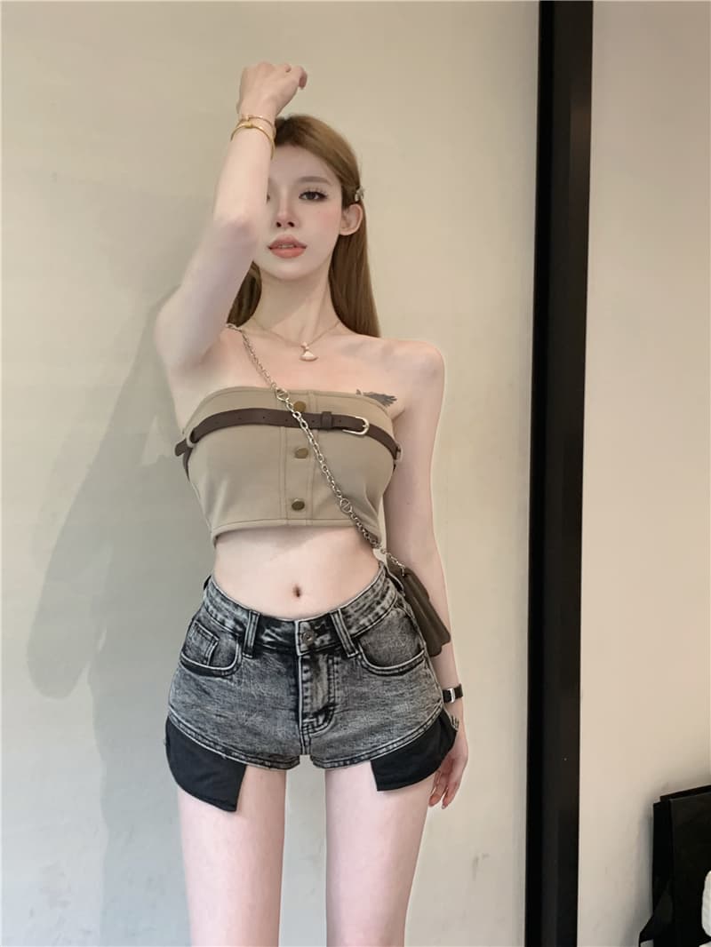 실사 정가 핫걸 섹시함 청바지 와이드 레그 팬츠 하이웨이스트 타이트 스커트 짧은 바지 슬림해 보이는 핫 바지 상세 이미지 7