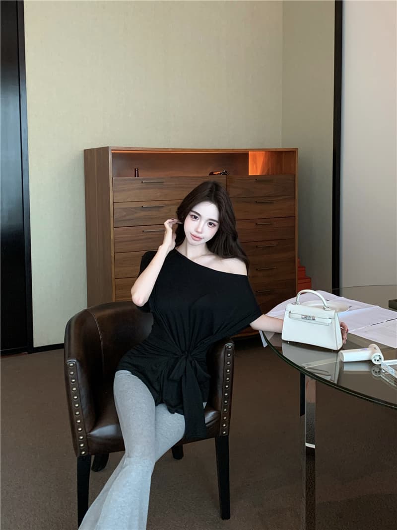 실사 정가 순수한 욕망 핫걸 전후 둘 착용 캐주얼 세트 여성 품격 몸매 가꾸기 반팔 맨위 부츠컷 바지 트렌디 상세 이미지 21