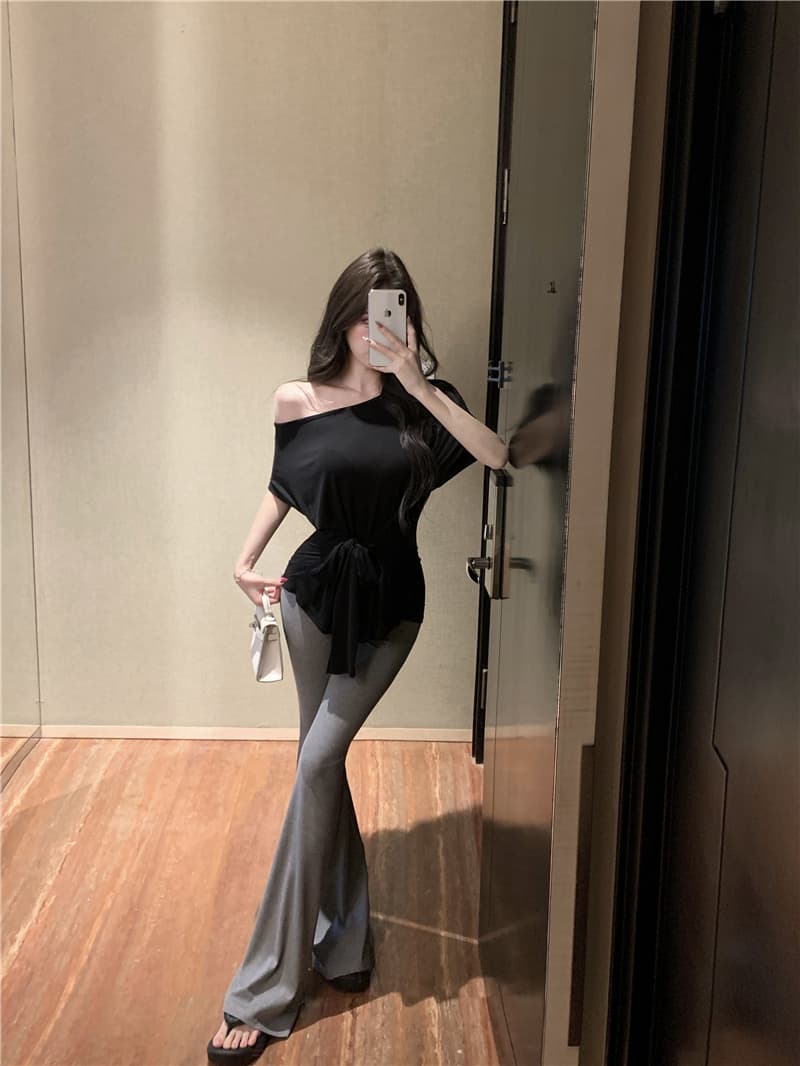 실사 정가 순수한 욕망 핫걸 전후 둘 착용 캐주얼 세트 여성 품격 몸매 가꾸기 반팔 맨위 부츠컷 바지 트렌디 상세 이미지 22