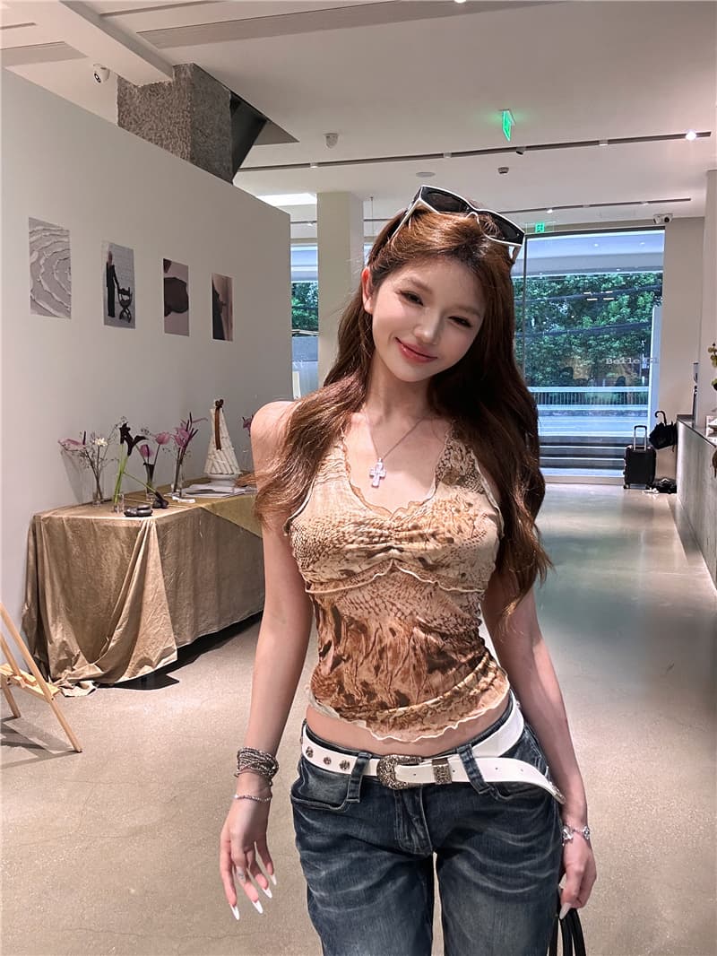 실사 아메리칸 레트로 몸매 가꾸기 섹시함 망사 조끼 맨위 여성 레트로 캐주얼 로우 웨이스트 부츠컷 청바지 트렌디 상세 이미지 9