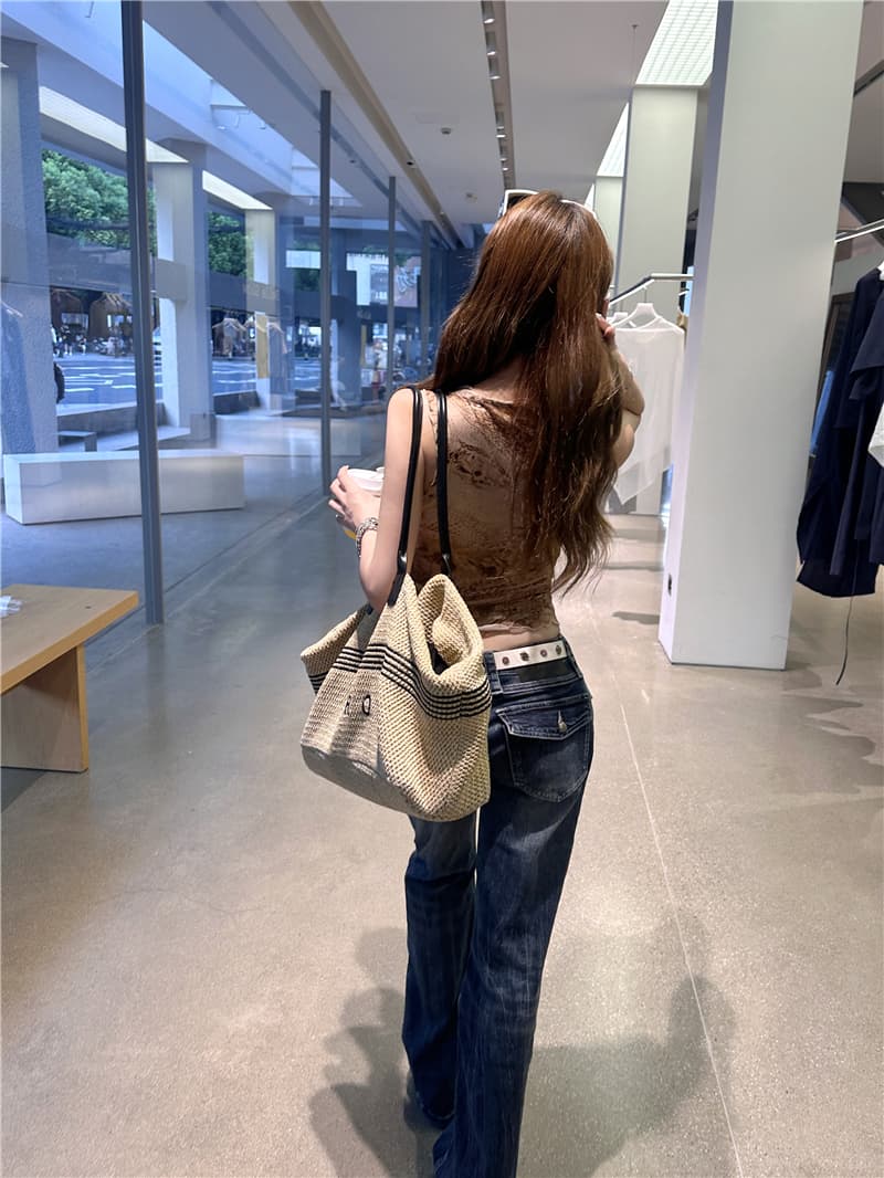 실사 아메리칸 레트로 몸매 가꾸기 섹시함 망사 조끼 맨위 여성 레트로 캐주얼 로우 웨이스트 부츠컷 청바지 트렌디 상세 이미지 13