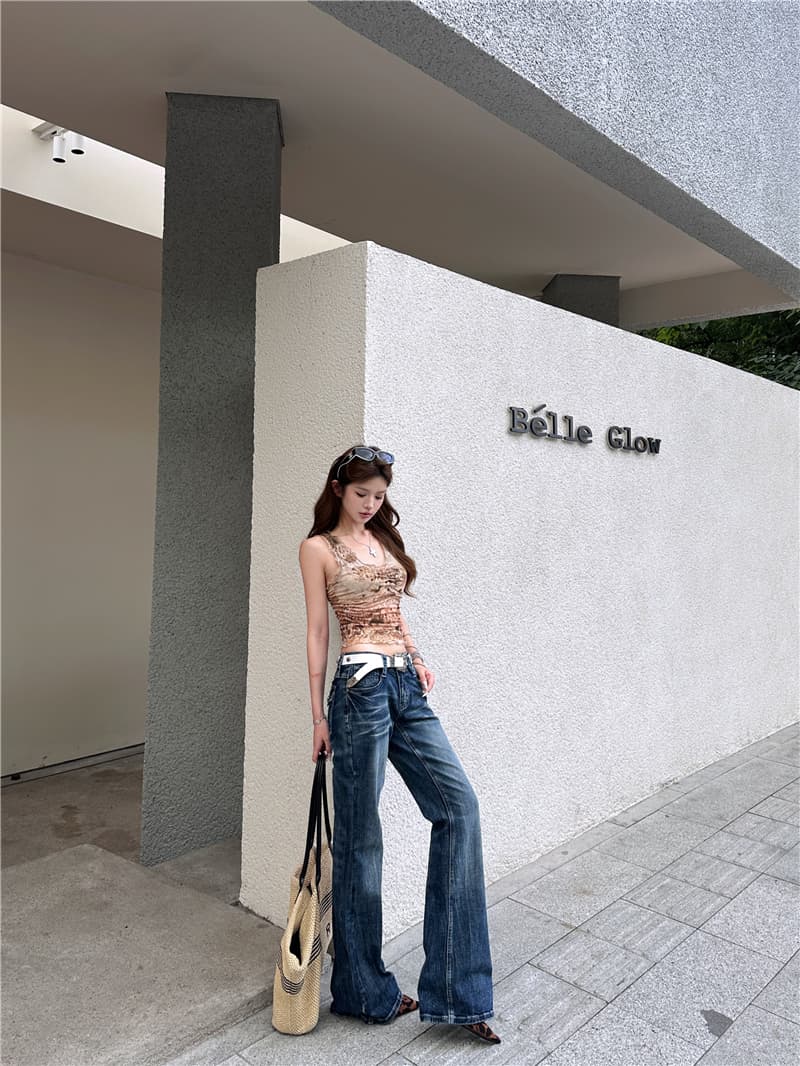 실사 아메리칸 레트로 몸매 가꾸기 섹시함 망사 조끼 맨위 여성 레트로 캐주얼 로우 웨이스트 부츠컷 청바지 트렌디 상세 이미지 15