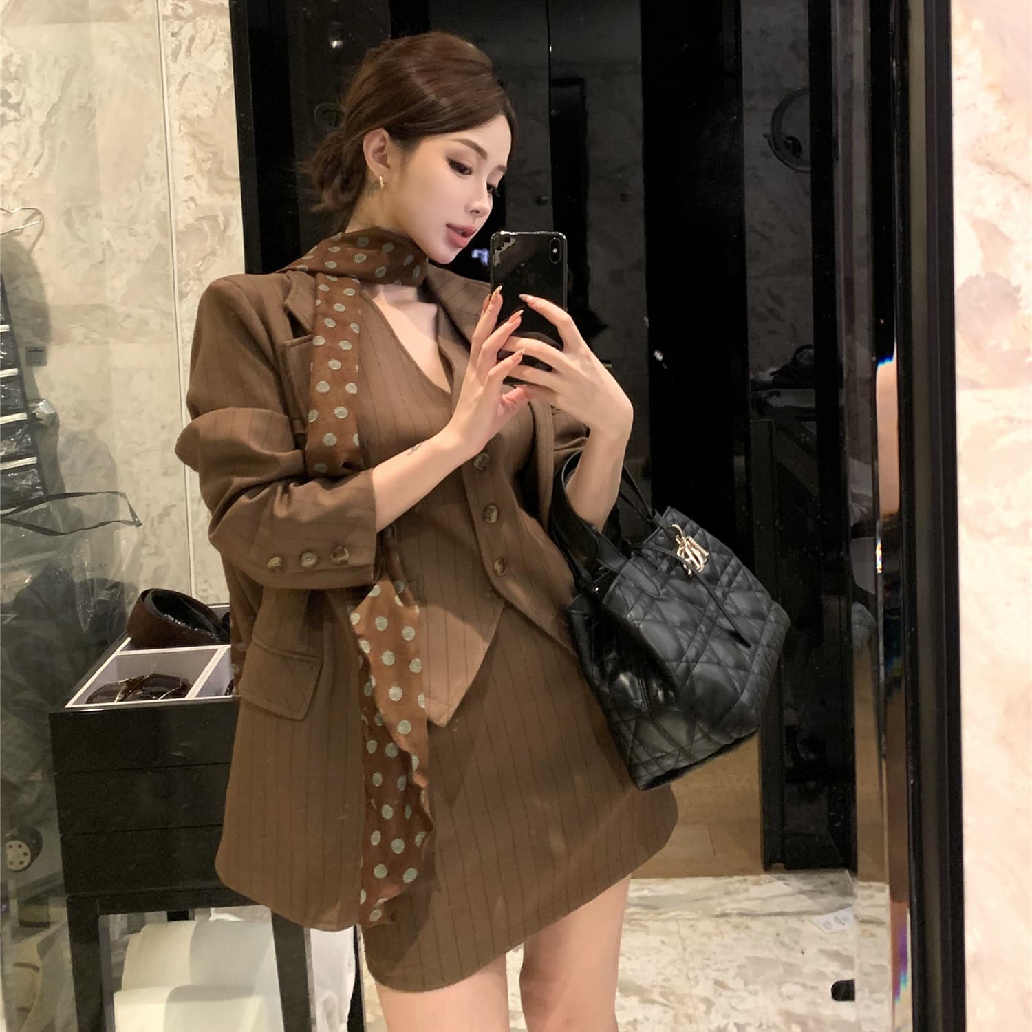 실사 한국 스타일 품격 베스트 블레이저 고급 미니 스커트 여성 의류 로얄 자매 출퇴근 패션 세트 트렌디 이미지 5