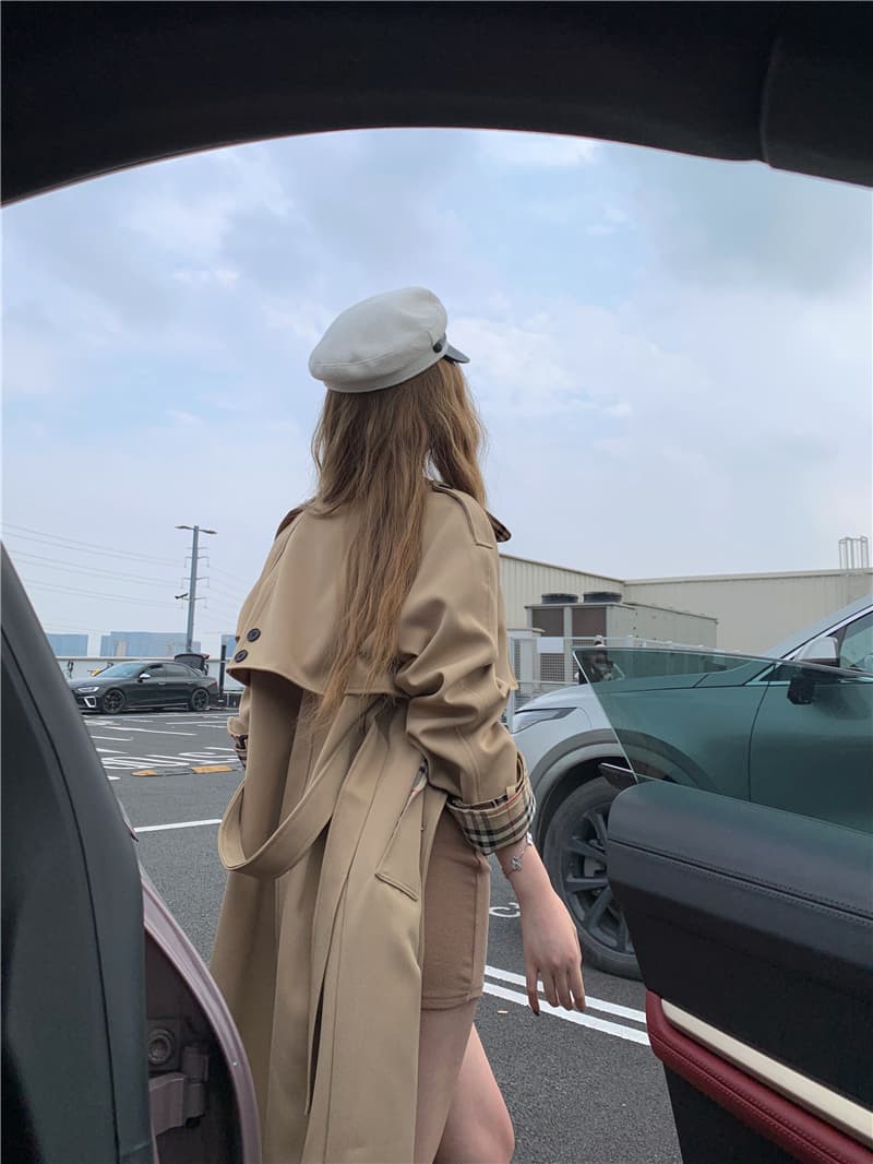 실사 정가 런던 옛일 체크무늬 패치워크 바람막이 여성 코트 작은 키 중간 길이 한국 스타일 새로운 가을 상세 이미지 8