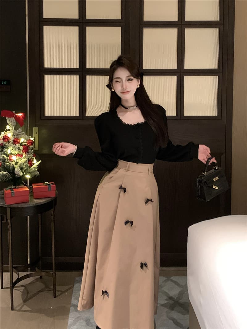 실사 정가 프랑스식 나비 매듭 우산 치마 품격 중간 길이 반신 스커트 상세 이미지 5