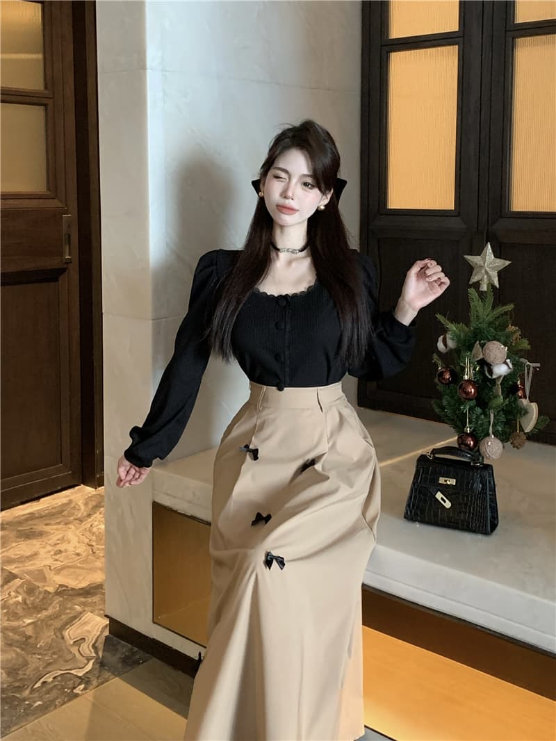 실사 정가 프랑스식 나비 매듭 우산 치마 품격 중간 길이 반신 스커트 상세 이미지 6
