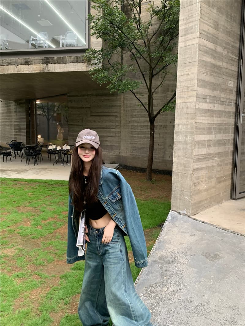 실사 느슨함 센스 캐주얼 데님 재킷 긴 바지 세트 여성 레트로 긴팔 재킷 바지 달콤한 차가운 투피스 세트 상세 이미지 7