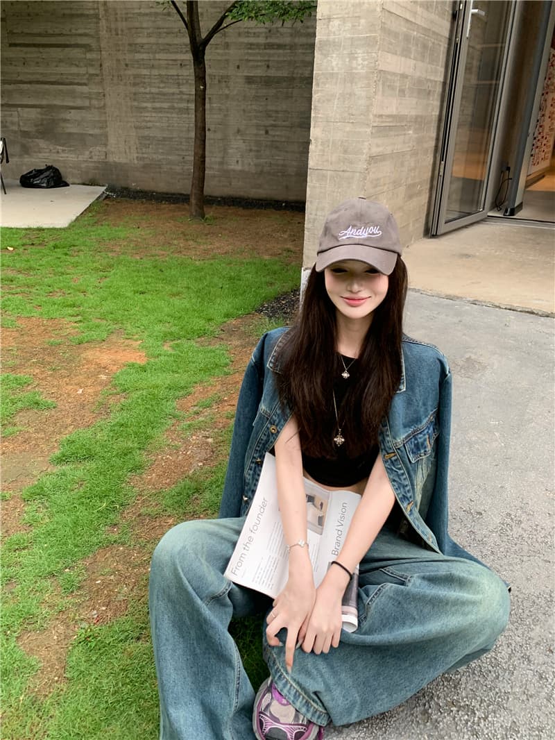 실사 느슨함 센스 캐주얼 데님 재킷 긴 바지 세트 여성 레트로 긴팔 재킷 바지 달콤한 차가운 투피스 세트 상세 이미지 11