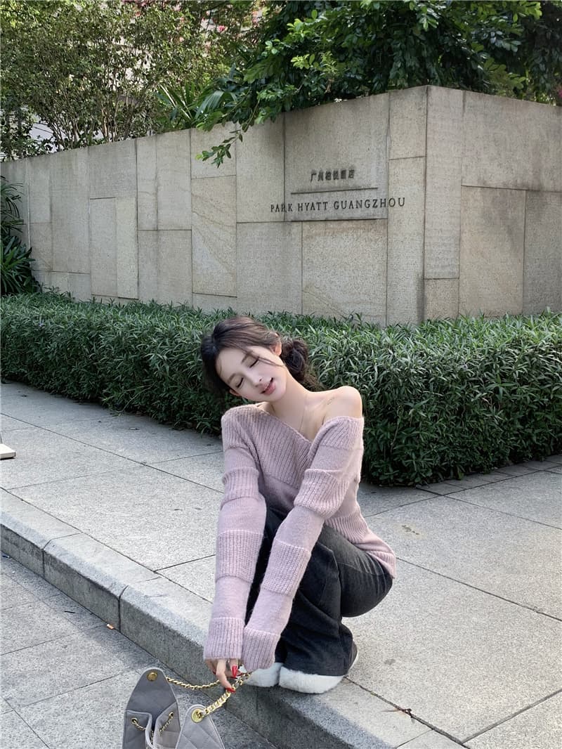 실사 착용 가져 가라. 전체 집합 한 부서 순수한 욕망 바람 핫걸 품격 비스듬한 어깨 니트 스웨터 부츠컷 바지 투피스 슈트 상세 이미지 13