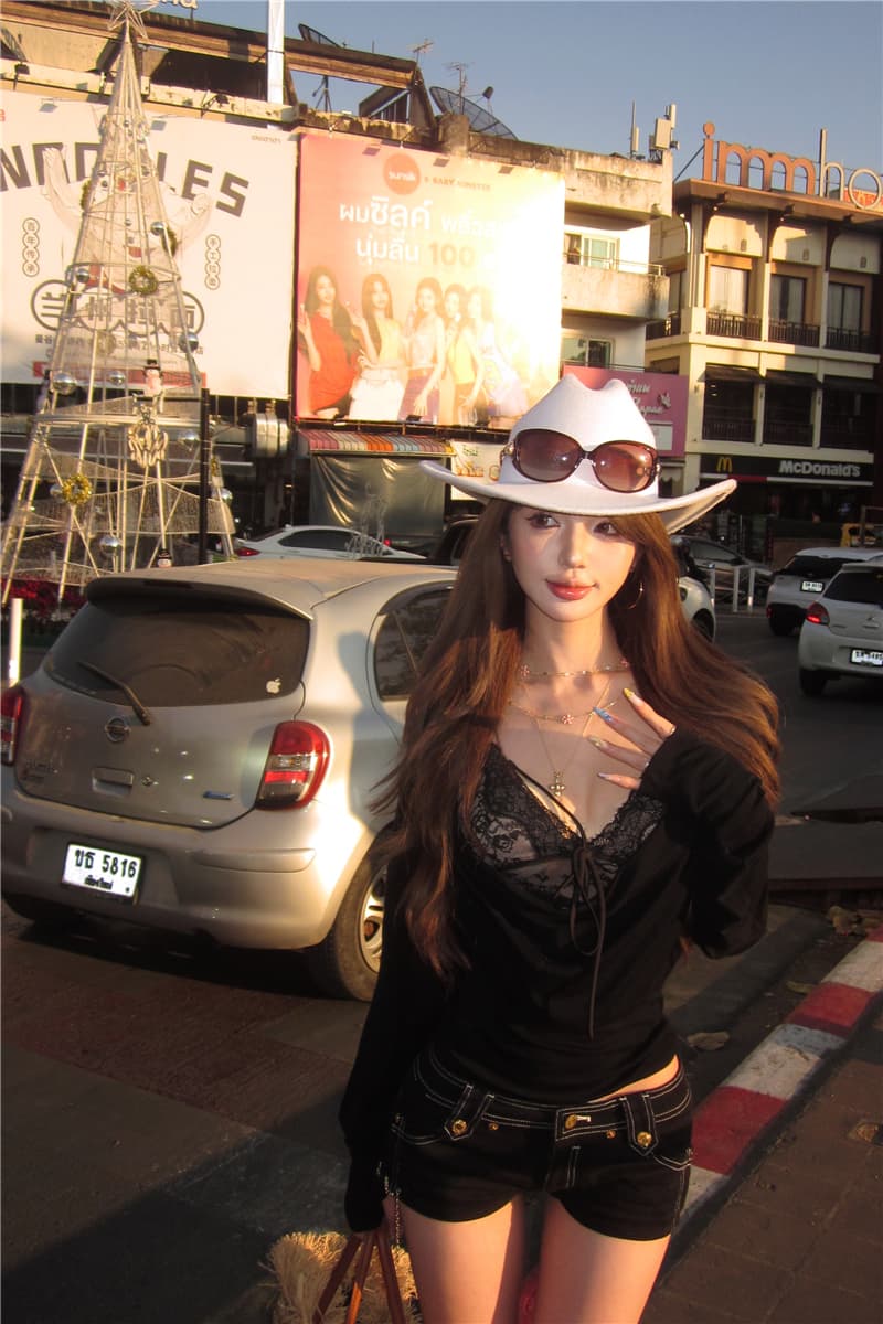 실사 悸动 코드 흔들다 칼라 티셔츠 여성 순수한 욕망 가을 몸매 가꾸기 슬림해 보이는 핫걸 섹시함 사실 두 조각 맨위 상세 이미지 19