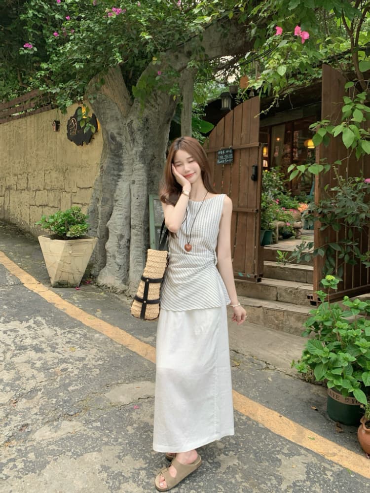 실사 정가 세로 줄무늬 조끼 여성 여름 디자인 센스 빛 요리 한 불규칙 민소매 맨위 프랑스식 품격 작은 셔츠 상세 이미지 10