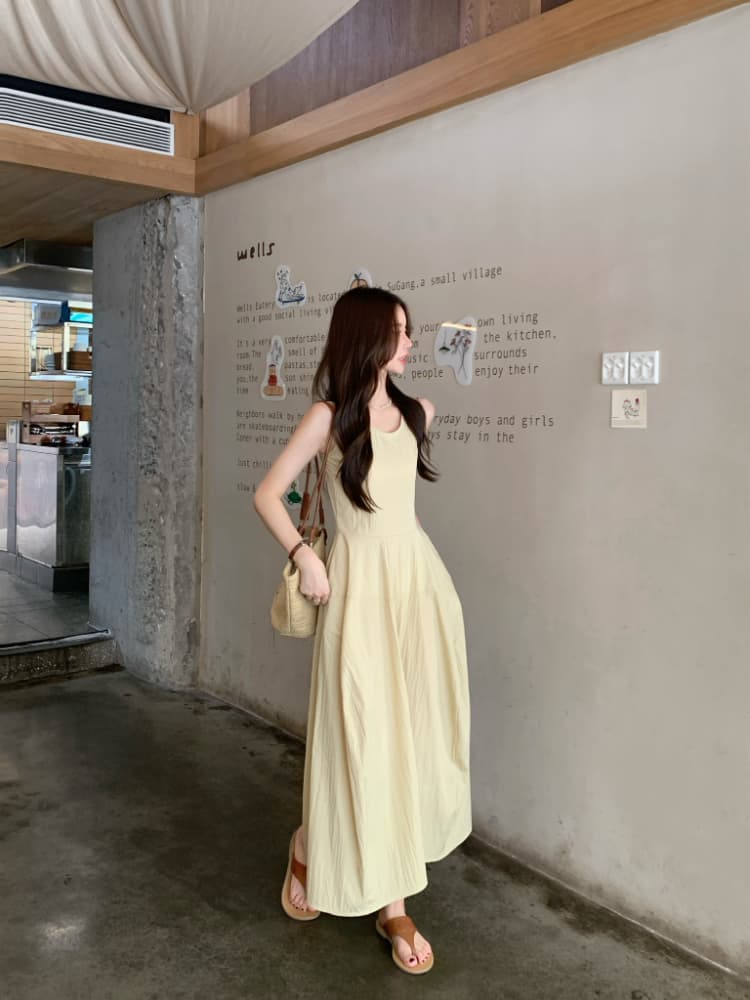 실사 정가 한 부서 라운드 넥 민소매 퍼프 꽃밭 치마 여성 여름 휴가 바람 디자인 허리 수축 조끼 원피스 상세 이미지 4