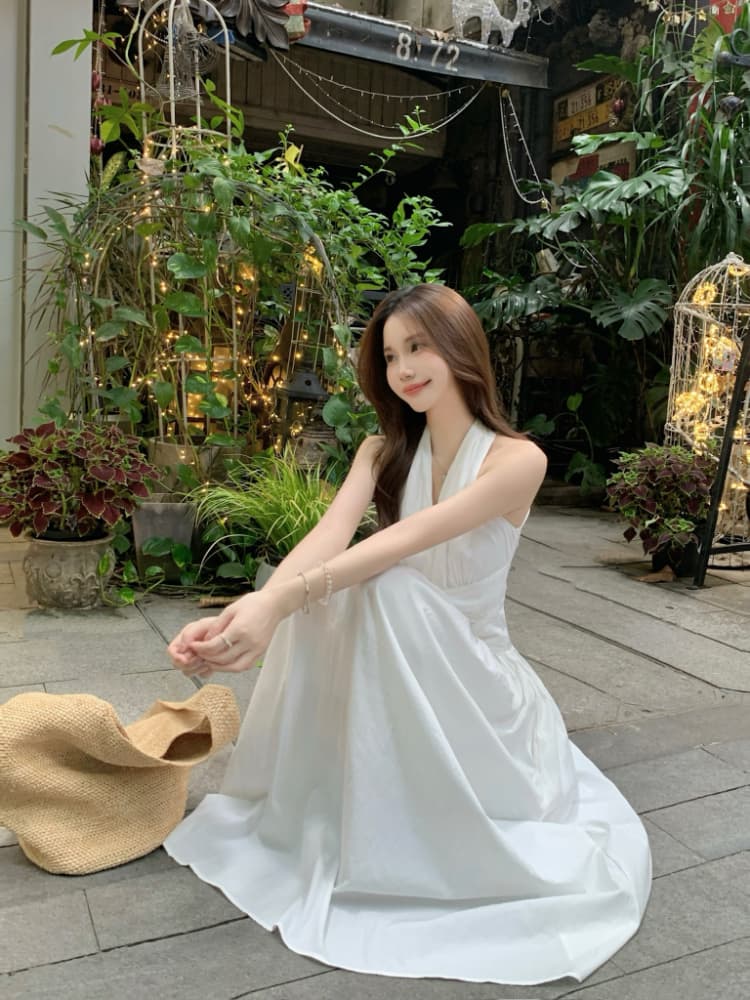 실사 정가 프랑스식 V넥 주름 몸매 가꾸기 슬림해 보이는 롱 코트 치마 아이들 화이트 민소매 행침 목 조끼 원피스 상세 이미지 10