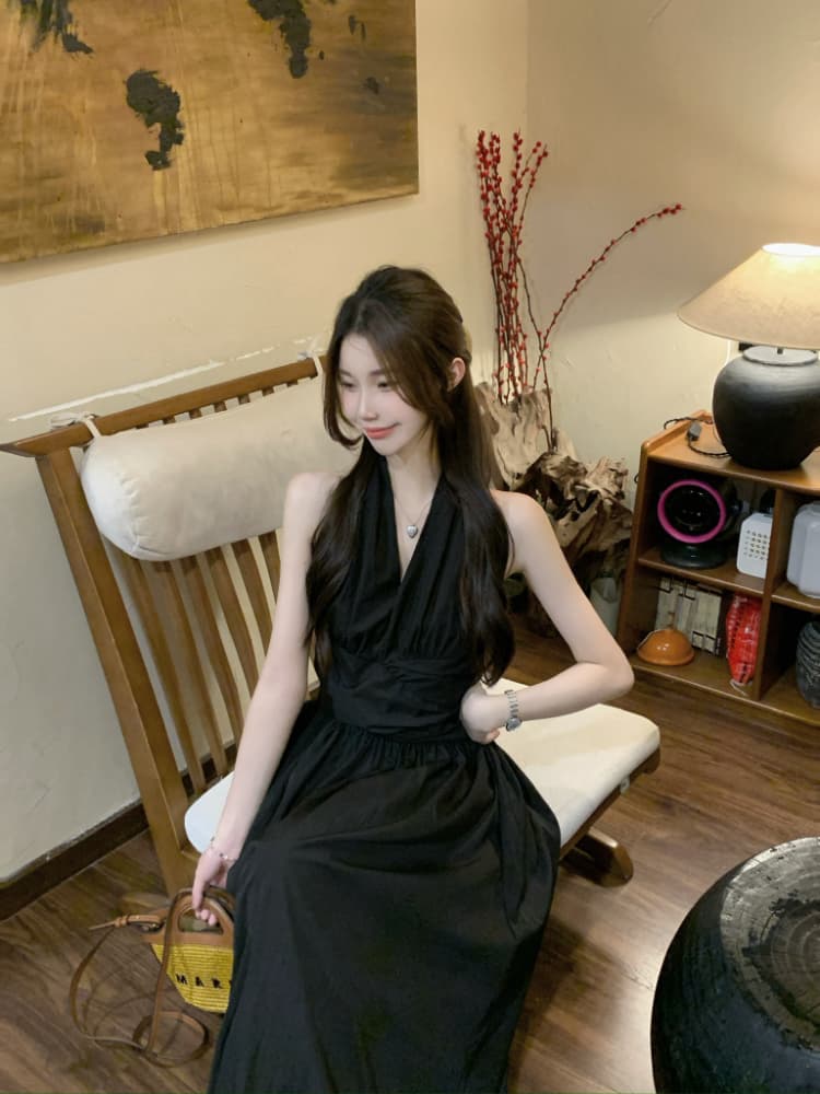 실사 정가 프랑스식 V넥 주름 몸매 가꾸기 슬림해 보이는 롱 코트 치마 아이들 화이트 민소매 행침 목 조끼 원피스 상세 이미지 16