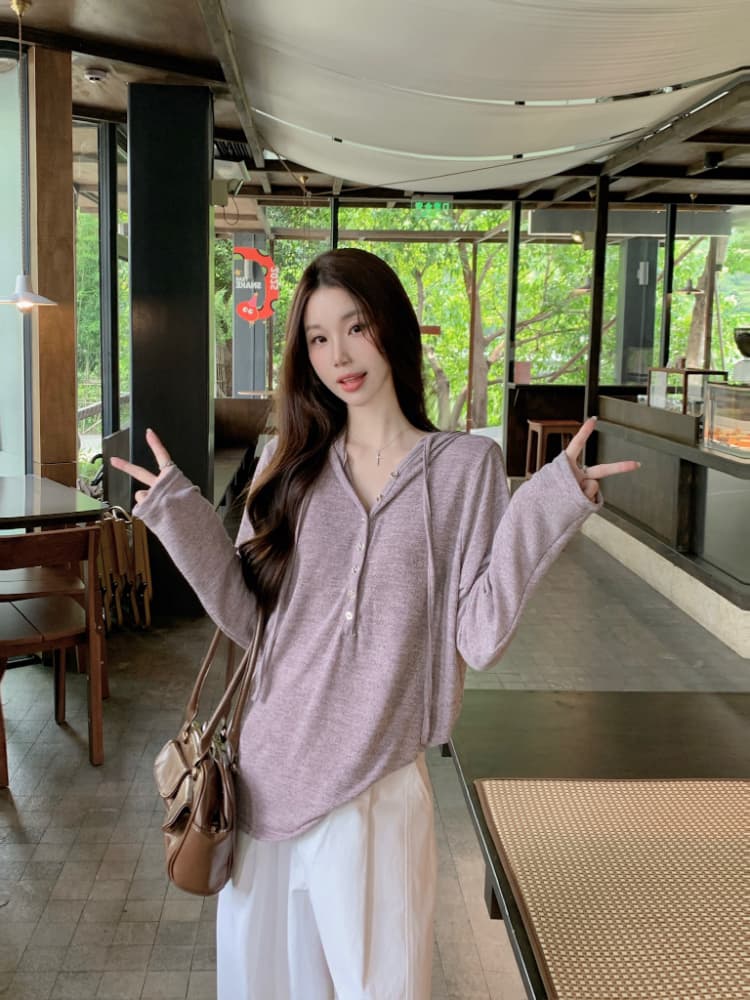 실사 정가 봄 미니멀리즘 루즈핏 품격 티셔츠 맨위 다용도 한 부서 부드러운 찹쌀 하프 열기 후드 작은 셔츠 상세 이미지 5