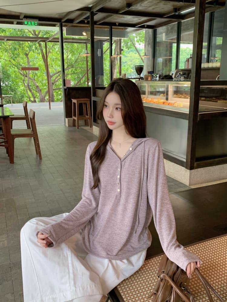 실사 정가 봄 미니멀리즘 루즈핏 품격 티셔츠 맨위 다용도 한 부서 부드러운 찹쌀 하프 열기 후드 작은 셔츠 상세 이미지 9
