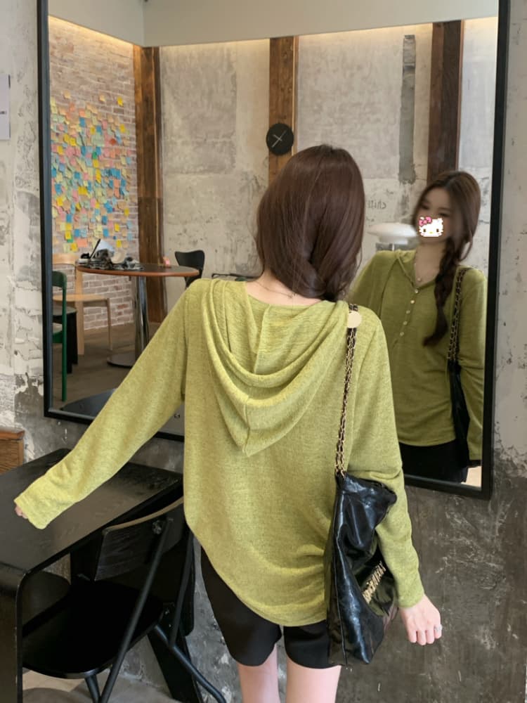 실사 정가 봄 미니멀리즘 루즈핏 품격 티셔츠 맨위 다용도 한 부서 부드러운 찹쌀 하프 열기 후드 작은 셔츠 상세 이미지 19