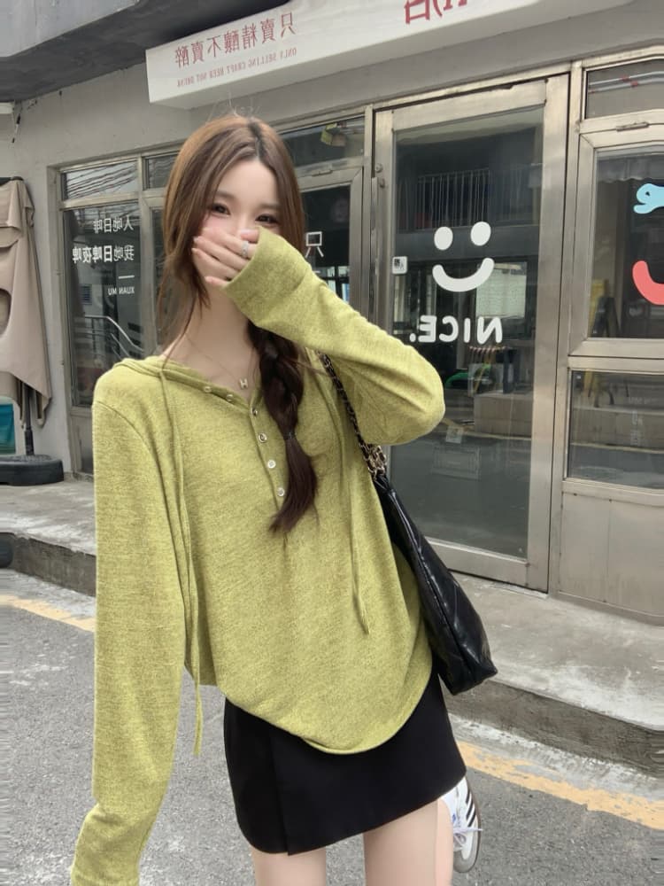 실사 정가 봄 미니멀리즘 루즈핏 품격 티셔츠 맨위 다용도 한 부서 부드러운 찹쌀 하프 열기 후드 작은 셔츠 상세 이미지 20