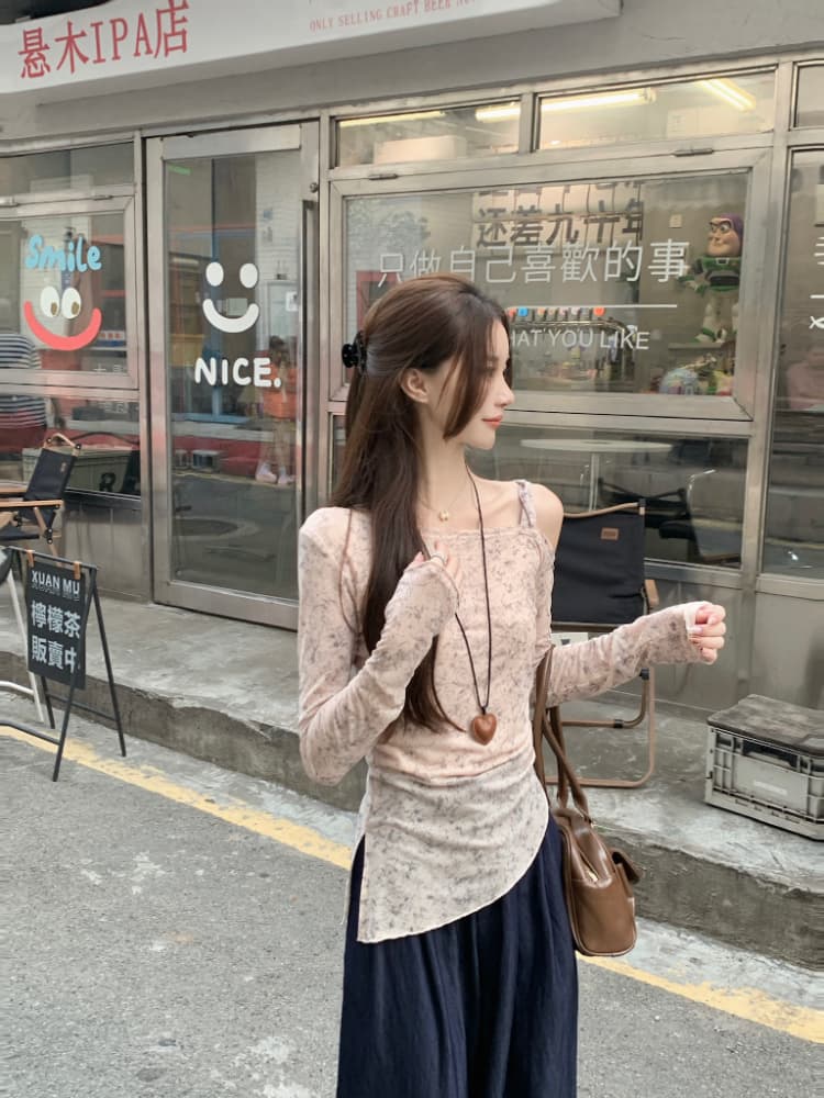 실사 정가 레트로 헤일로 염색 프릴 비스듬한 어깨 작은 셔츠 여성 한 부서 디자인 센스 순수한 욕망 바람이 아닙니다. 규칙 맨위 이미지 4
