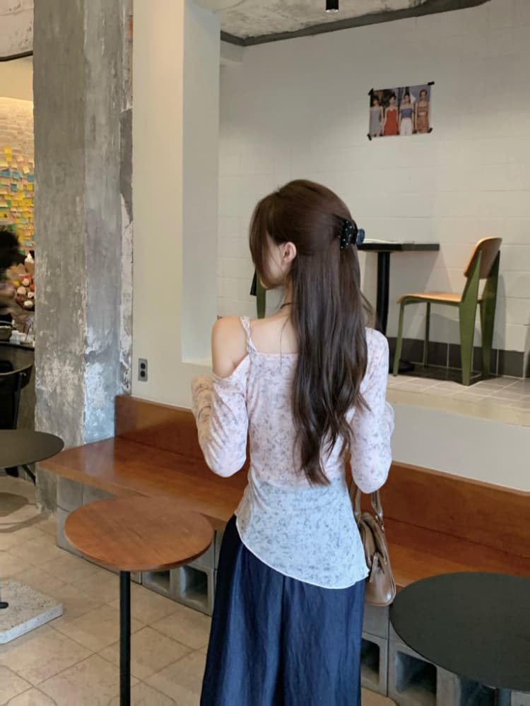 실사 정가 레트로 헤일로 염색 프릴 비스듬한 어깨 작은 셔츠 여성 한 부서 디자인 센스 순수한 욕망 바람이 아닙니다. 규칙 맨위 상세 이미지 4