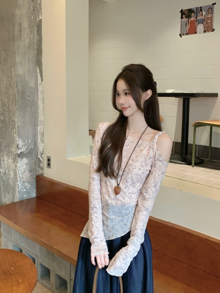 실사 정가 레트로 헤일로 염색 프릴 비스듬한 어깨 작은 셔츠 여성 한 부서 디자인 센스 순수한 욕망 바람이 아닙니다. 규칙 맨위 상세 이미지 5