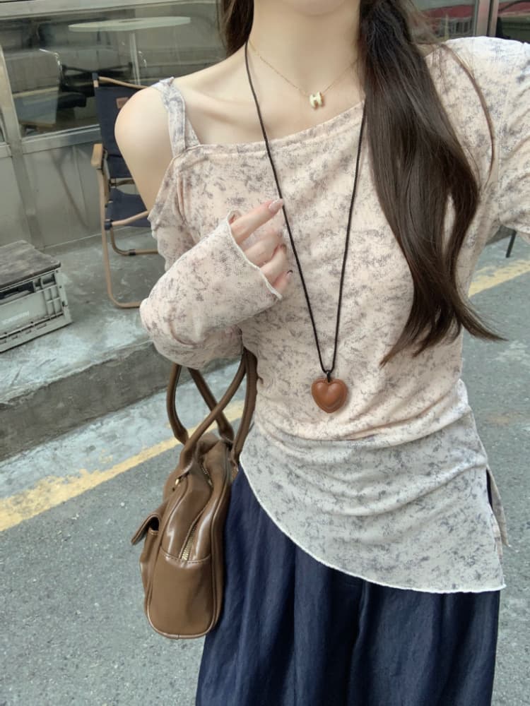 실사 정가 레트로 헤일로 염색 프릴 비스듬한 어깨 작은 셔츠 여성 한 부서 디자인 센스 순수한 욕망 바람이 아닙니다. 규칙 맨위 상세 이미지 6