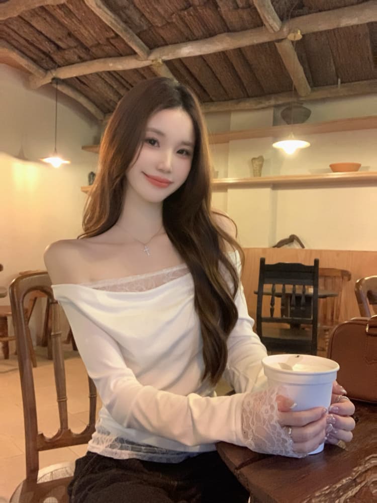 실사 정가 품격 페이크 레이어드 레이스 레이스 기본 셔츠 여성 부드러운 바람 작은 여자 비스듬한 어깨 순수한 욕망 맨위 상세 이미지 6