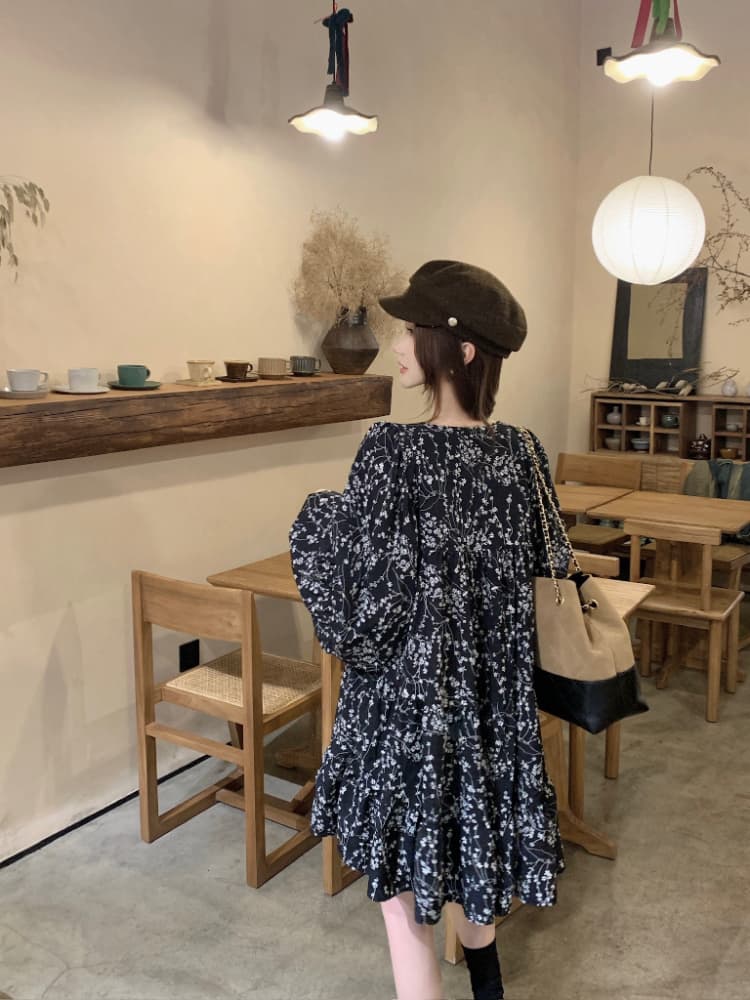실사 정가 가을 프랑스식 꽃무늬 긴팔 여성 드레스 한 부서 레트로 슬림해 보이는 다용도 한 마디 치마 트렌디 상세 이미지 14