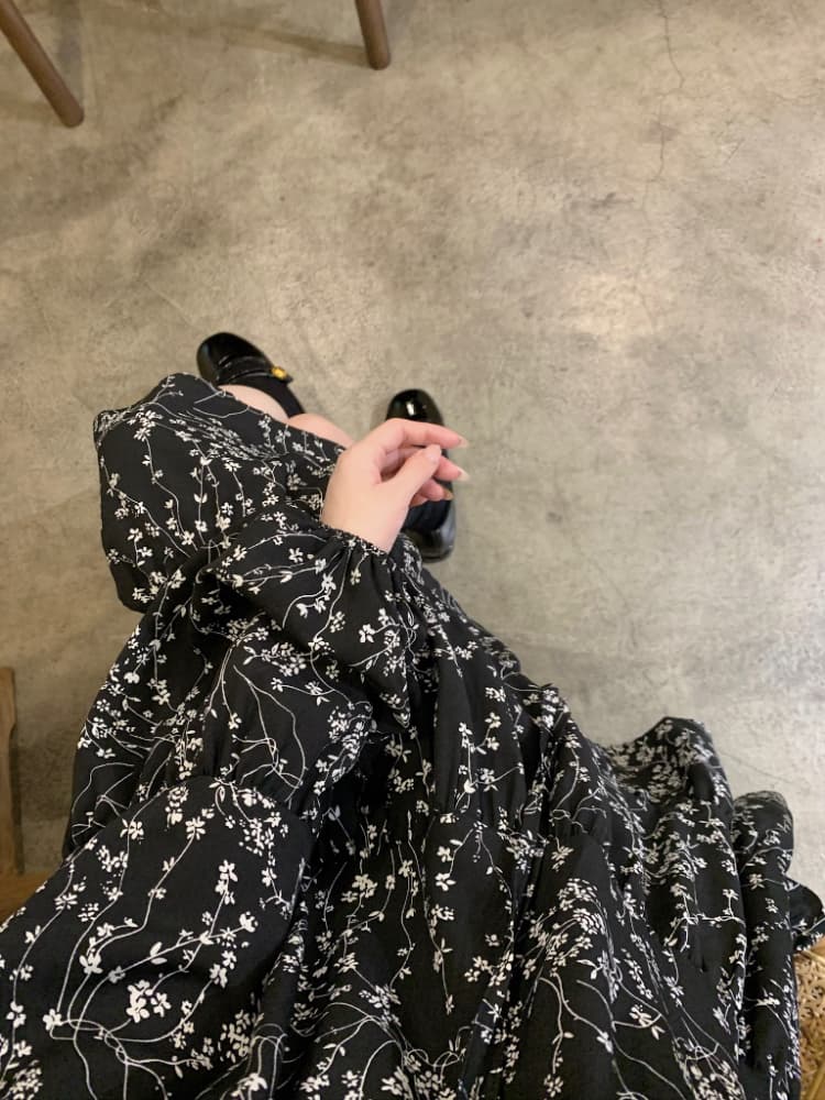 실사 정가 가을 프랑스식 꽃무늬 긴팔 여성 드레스 한 부서 레트로 슬림해 보이는 다용도 한 마디 치마 트렌디 상세 이미지 16