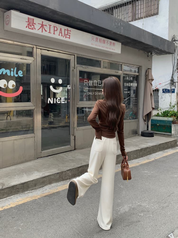 실사 정가 겨울 새로운 털이 있고 두꺼운 하이웨이스트 루즈핏 좁은 에디션 와이드 레그 팬츠 보온 바닥 청소 모직 긴 바지 상세 이미지 16